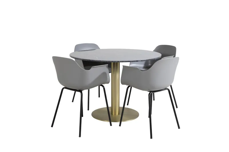 Estelle Spisebordsgruppe 106 cm Rund med 4 Comfort Stole, Svart/Gull