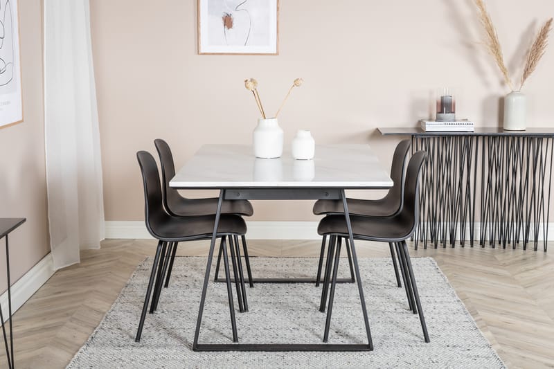 Estelle Spisebordsgruppe 140 cm Rektangulær med 4 Arctic Stole - Svart - Møbler - Borde - Spisebordssæt