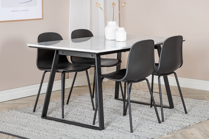 Estelle Spisebordsgruppe 140 cm Rektangulær med 4 Arctic Stole - Svart - Møbler - Borde - Spisebordssæt