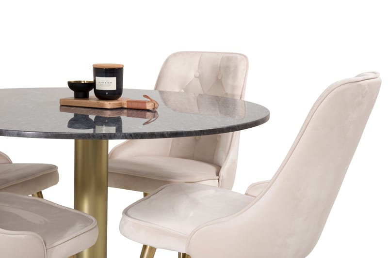 Estelle Spisebordssæt 106 cm Rund med 4 Velvet Stole - Beige - Møbler - Borde - Spisebordssæt