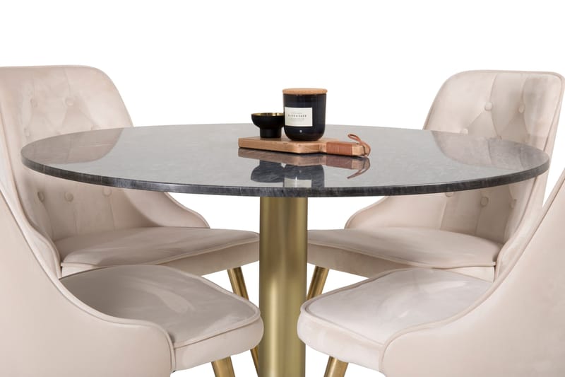 Estelle Spisebordssæt 106 cm Rund med 4 Velvet Stole - Beige - Møbler - Borde - Spisebordssæt