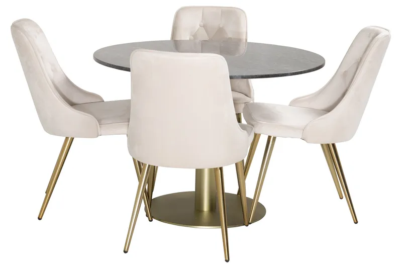 Estelle Spisebordssæt 106 cm Rund med 4 Velvet Stole - Beige - Møbler - Borde - Spisebordssæt