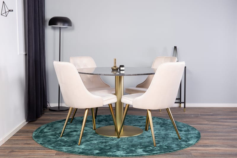 Estelle Spisebordssæt 106 cm Rund med 4 Velvet Stole - Beige - Møbler - Borde - Spisebordssæt