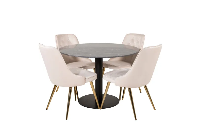 Estelle Spisebordssæt 106 cm Rund med 4 Velvet Stole, Beige