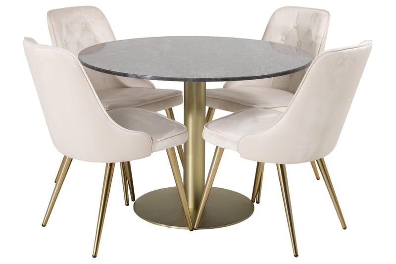 Estelle Spisebordssæt 106 cm Rund med 4 Velvet Stole - Beige - Møbler - Borde - Spisebordssæt