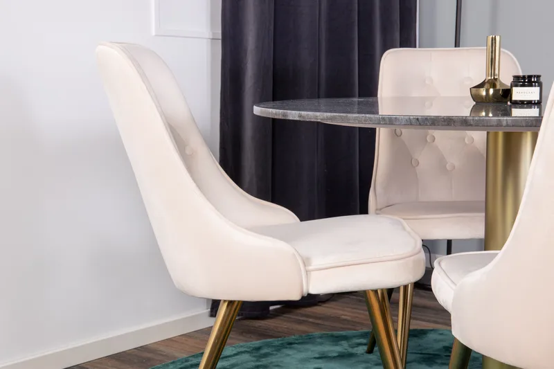 Estelle Spisebordssæt 106 cm Rund med 4 Velvet Stole - Beige - Møbler - Borde - Spisebordssæt