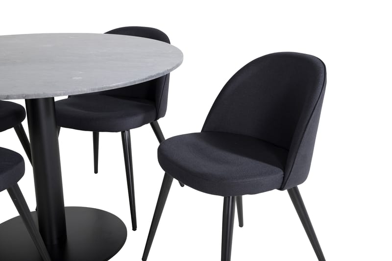Estelle Spisebordssæt 106 cm Rund med 4 Velvet Stole - Svart - Møbler - Borde - Spisebordssæt