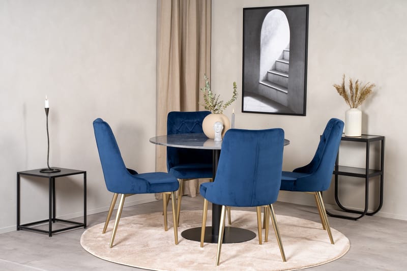 Estelle Spisebordssæt 106 cm Rund med 4 Velvet Stole - Svart - Møbler - Borde - Spisebordssæt