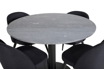 Estelle Spisebordssæt 106 cm Rund med 4 Velvet Stole - Svart - Møbler - Borde - Spisebordssæt