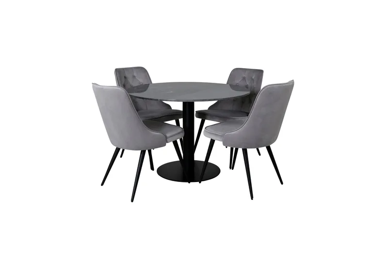 Estelle Spisebordssæt 106 cm Rund med 4 Velvet Stole, Svart