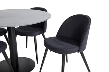 Estelle Spisebordssæt 106 cm Rund med 4 Velvet Stole - Svart - Møbler - Borde - Spisebordssæt