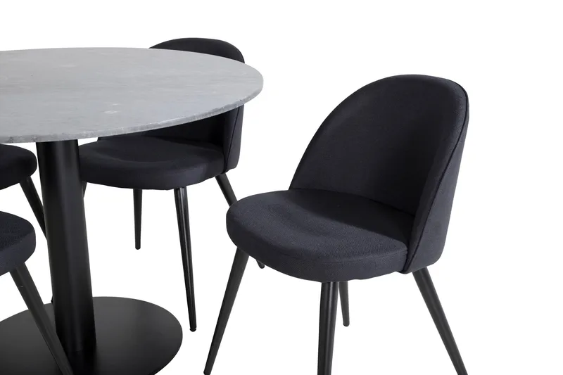 Estelle Spisebordssæt 106 cm Rund med 4 Velvet Stole - Svart - Møbler - Borde - Spisebordssæt