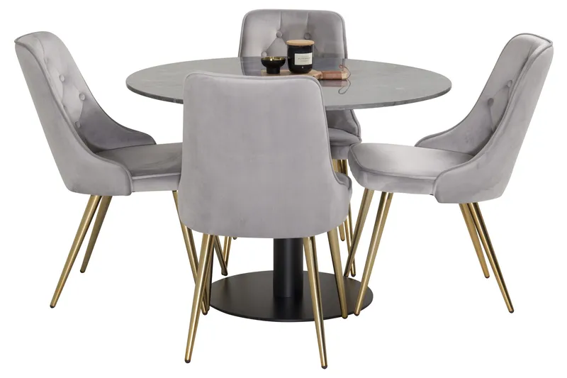 Estelle Spisebordssæt 106 cm Rund med 4 Velvet Stole - Svart/Gull - Møbler - Borde - Spisebordssæt