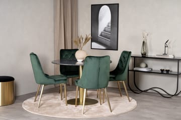 Estelle Spisebordssæt 106 cm Rund med 4 Velvet Stole - Svart/Gull - Møbler - Borde - Spisebordssæt