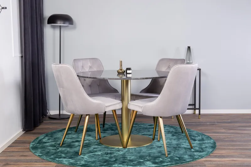Estelle Spisebordssæt 106 cm Rund med 4 Velvet Stole - Svart/Gull - Møbler - Borde - Spisebordssæt