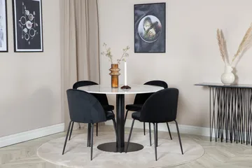 Estelle Spisebordssæt 106 cm Rund med 4 Wrinkles Stole - Svart - Møbler - Borde - Spisebordssæt