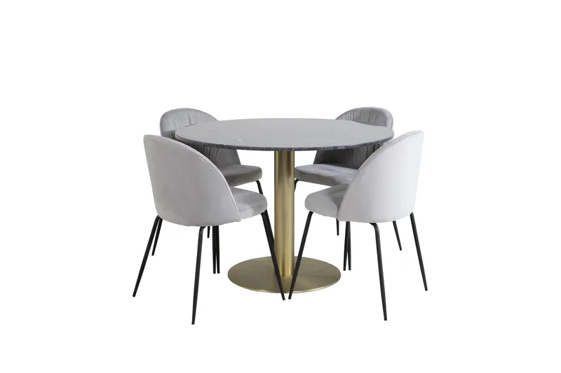 Estelle Spisebordssæt 106 cm Rund med 4 Wrinkles Stole, Svart/Gull