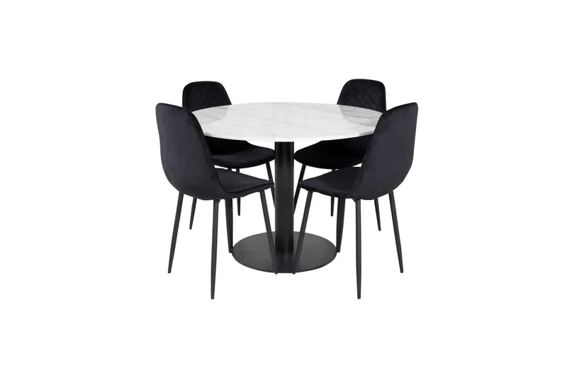 Estelle Spisebordssæt 106 cm Rund med 4 Polar Stole - Svart - Møbler - Borde - Spisebordssæt