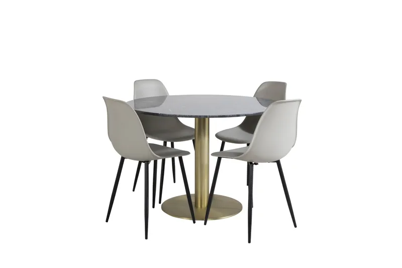 Estelle Spisebordssæt 106 cm Rund med 4 Polar Stole, Svart/Gull