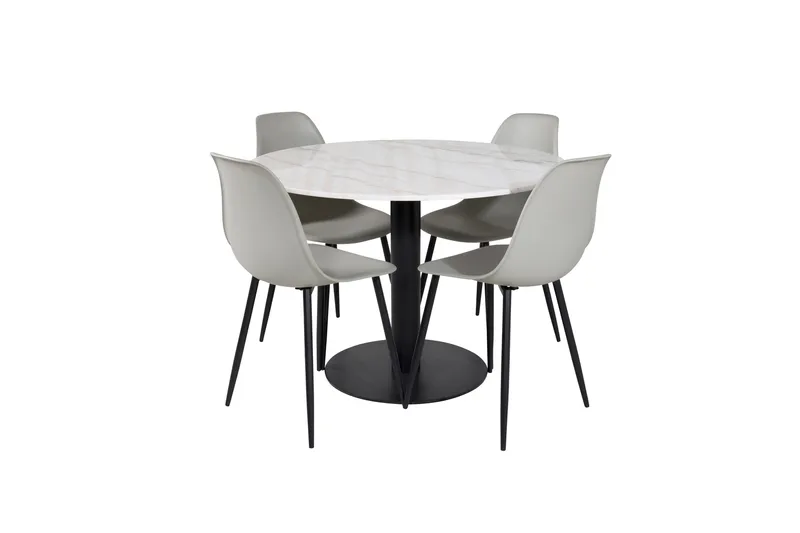 Estelle Spisebordssæt 106 cm Rund med 4 Polar Stole, Svart