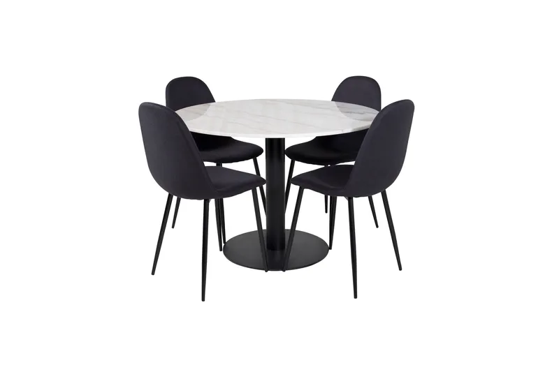 Estelle Spisebordssæt 106 cm Rund med 4 Polar Stole, Svart