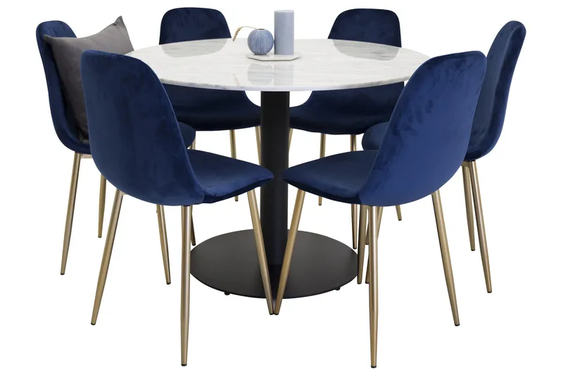 Estelle Spisebordssæt 106 cm Rund med 6 Polar Stole, Svart