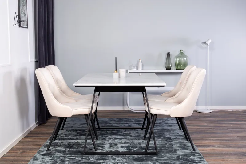 Estelle Spisebordssæt 140 cm Rektangulær med 4 Velvet Stole, Beige