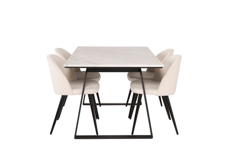 Estelle Spisebordssæt 140 cm Rektangulær med 4 Velvet Stole - Beige - Møbler - Borde - Spisebordssæt