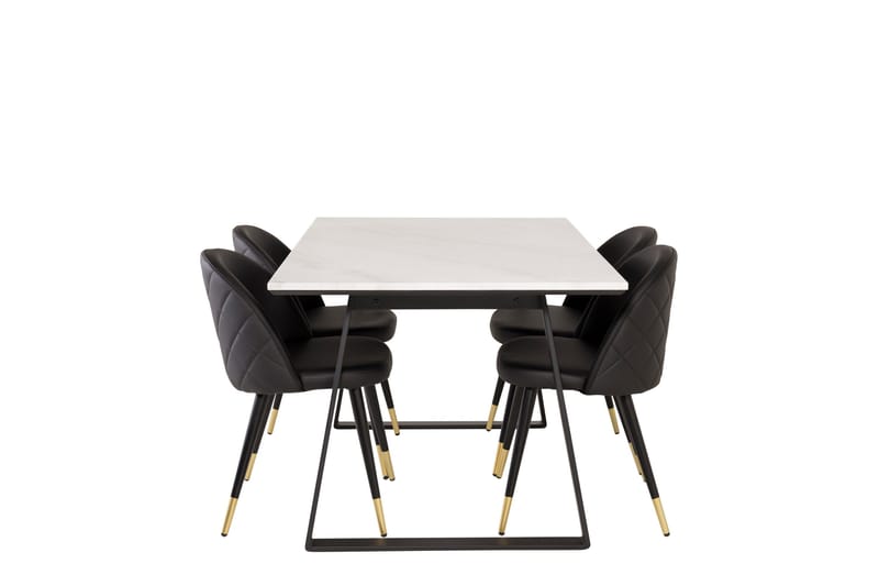 Estelle Spisebordssæt 140 cm Rektangulær med 4 Velvet Stole, Svart