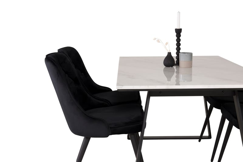 Estelle Spisebordssæt 140 cm Rektangulær med 4 Velvet Stole - Svart - Møbler - Borde - Spisebordssæt