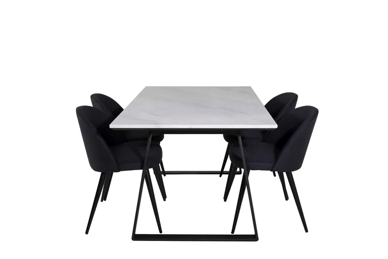 Estelle Spisebordssæt 140 cm Rektangulær med 4 Velvet Stole, Svart