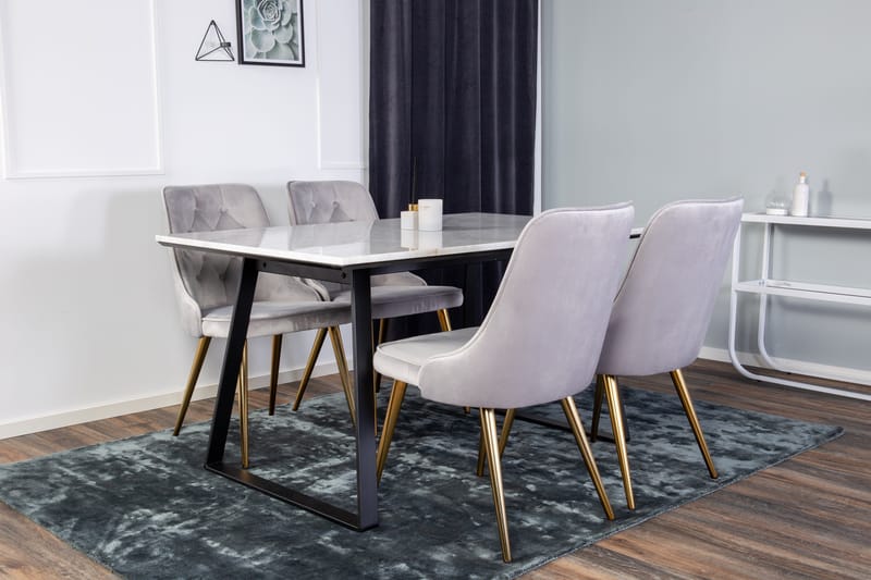 Estelle Spisebordssæt 140 cm Rektangulær med 4 Velvet Stole - Svart/Gull - Møbler - Borde - Spisebordssæt