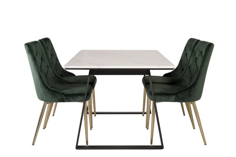 Estelle Spisebordssæt 140 cm Rektangulær med 4 Velvet Stole, Svart/Gull