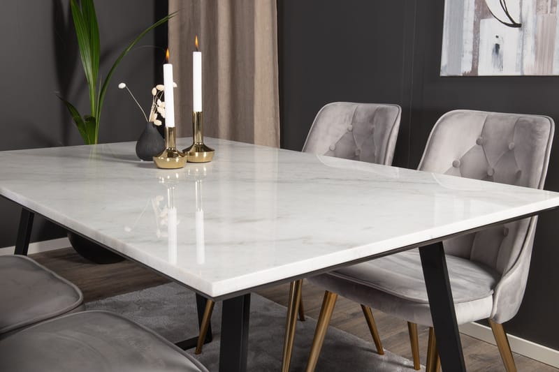 Estelle Spisebordssæt 140 cm Rektangulær med 4 Velvet Stole - Svart/Gull - Møbler - Borde - Spisebordssæt