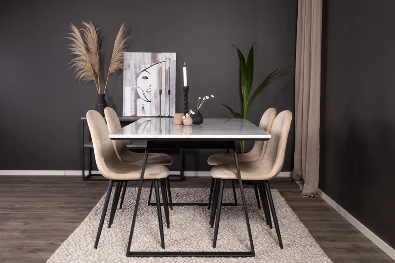 Estelle Spisebordssæt 140 cm Rektangulær med 4 Polar Stole - Beige - Møbler - Borde - Spisebordssæt