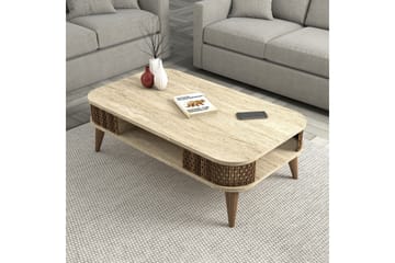 Eylul Rektangulært Sofabord 105 cm med Hylder i Træ - Beige - Møbler - Borde - Sofabord