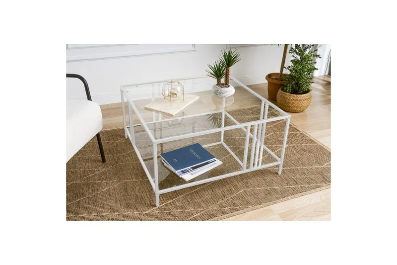 Ezer Sofabord 80 cm, Hvid/Gennemsigtig