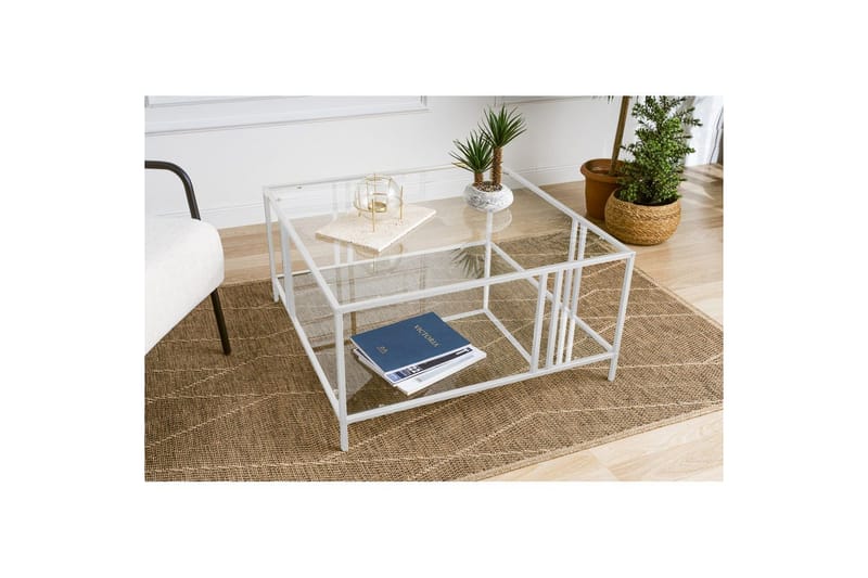 Ezer Sofabord 80 cm, Hvid/Gennemsigtig