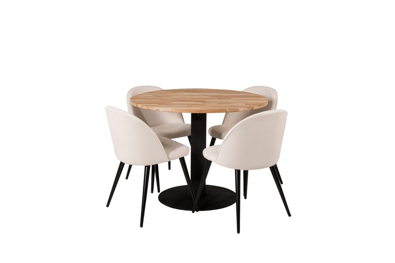 Ezra Matgruppe 100 cm Rund med 4 Sedavi Stole - Beige - Møbler - Borde - Spisebordssæt
