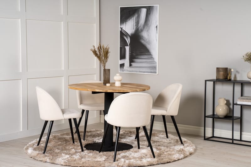 Ezra Matgruppe 100 cm Rund med 4 Sedavi Stole - Beige - Møbler - Borde - Spisebordssæt