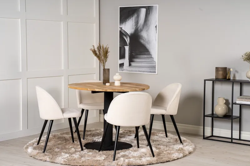 Ezra Matgruppe 100 cm Rund med 4 Sedavi Stole - Beige - Møbler - Borde - Spisebordssæt