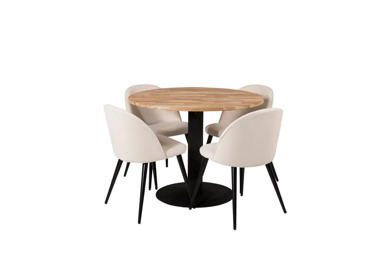 Ezra Matgruppe 100 cm Rund med 4 Sedavi Stole, Beige