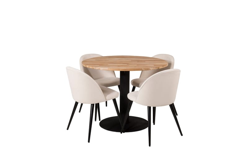 Ezra Matgruppe 100 cm Rund med 4 Sedavi Stole, Beige