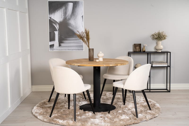 Ezra Matgruppe 100 cm Rund med 4 Sedavi Stole - Beige - Møbler - Borde - Spisebordssæt