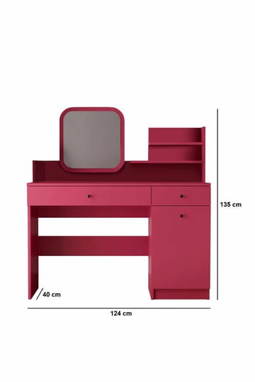 Fabrony sminkebord med spejl 124 cm - Hindbær - Møbler - Borde - Sminkebord & konsolbord