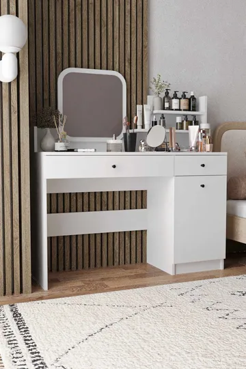 Fabrony sminkebord med spejl 124 cm - Hvid - Møbler - Borde - Sminkebord & konsolbord