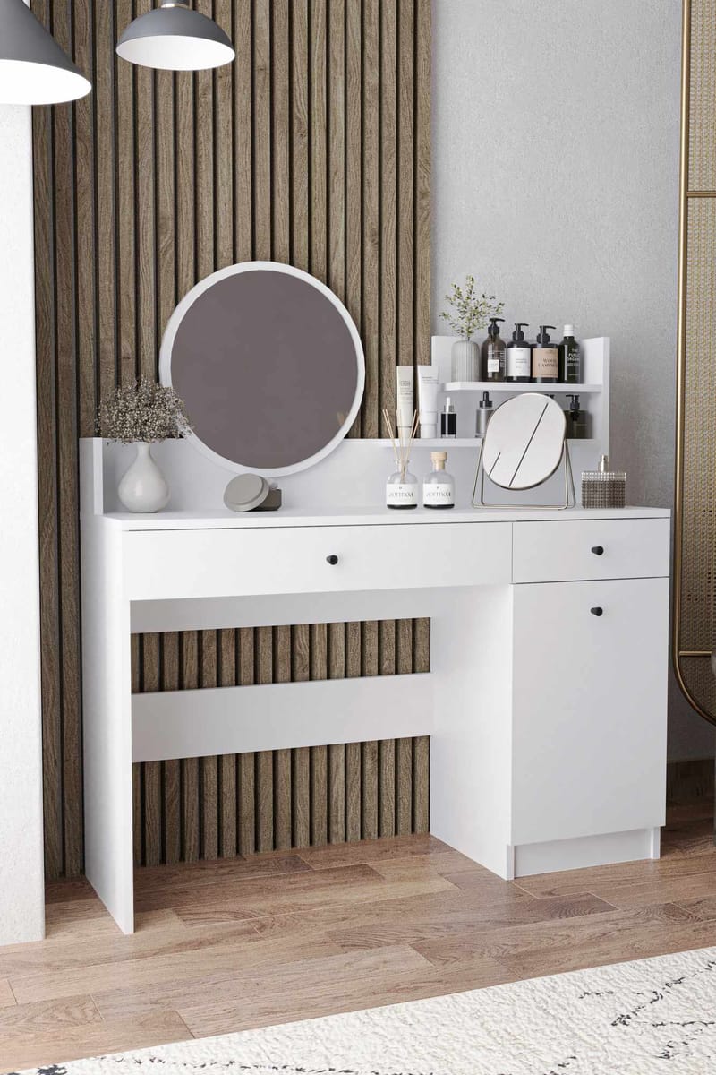Fabrony sminkebord med spejl 124 cm - Hvid - Møbler - Borde - Sminkebord & konsolbord - Makeup bord med spejl