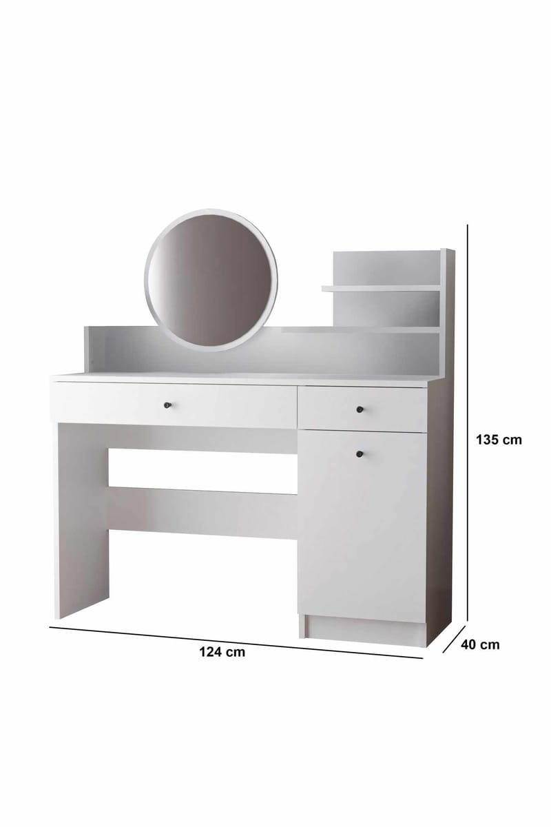 Fabrony sminkebord med spejl 124 cm - Hvid - Møbler - Borde - Sminkebord & konsolbord