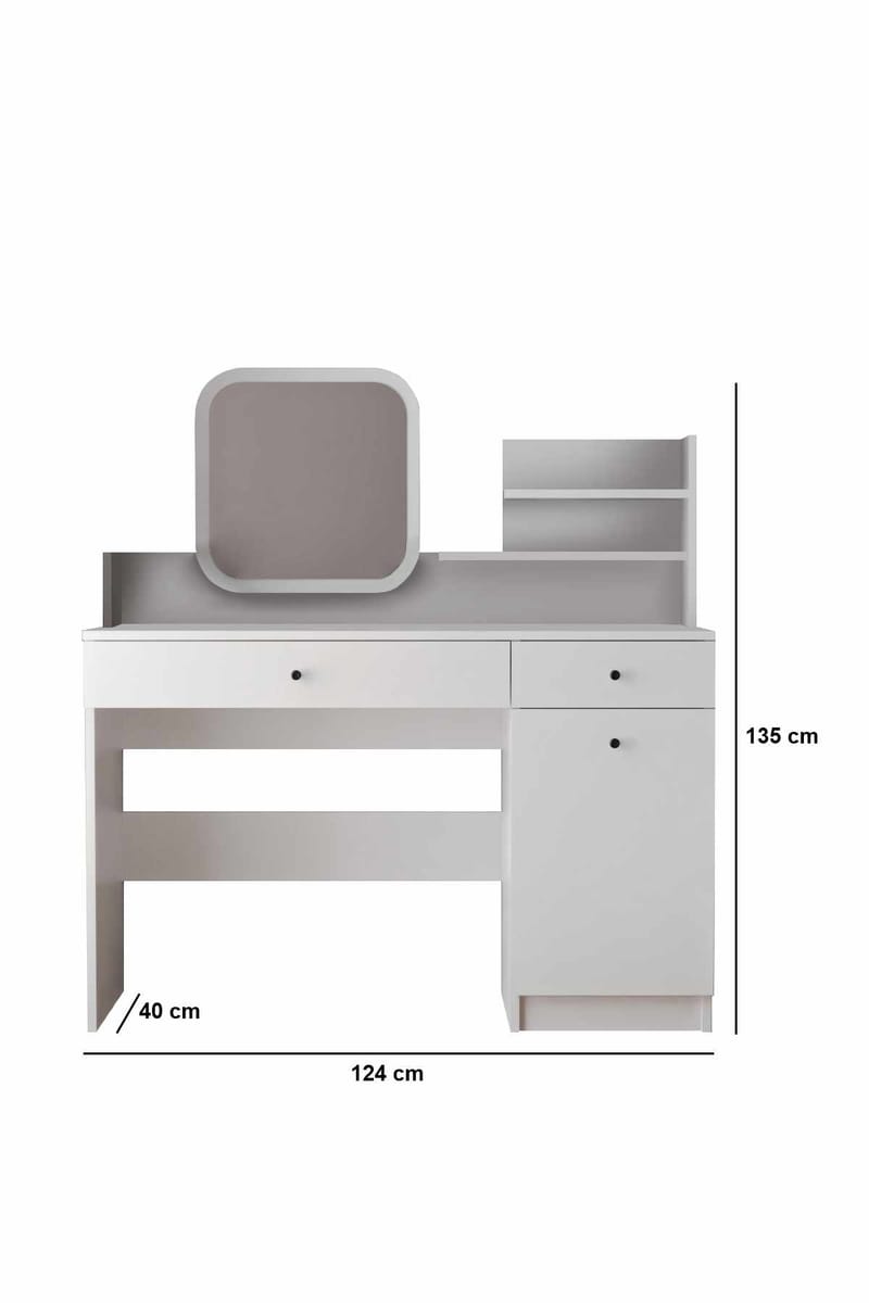 Fabrony sminkebord med spejl 124 cm - Hvid - Møbler - Borde - Sminkebord & konsolbord