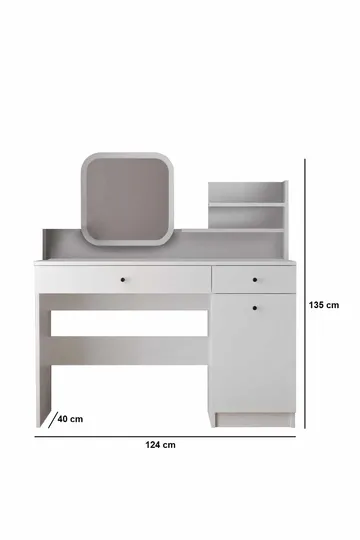 Fabrony sminkebord med spejl 124 cm - Hvid - Møbler - Borde - Sminkebord & konsolbord